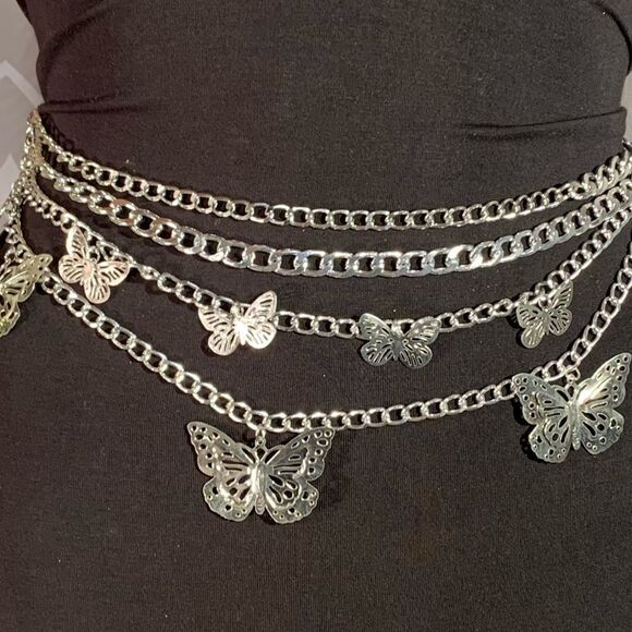 SHEIN S:2XL Hot Pink crop top w/ Wide Leg Pants cord Set with Butterfly Belt EUC - Picture 9 of 9